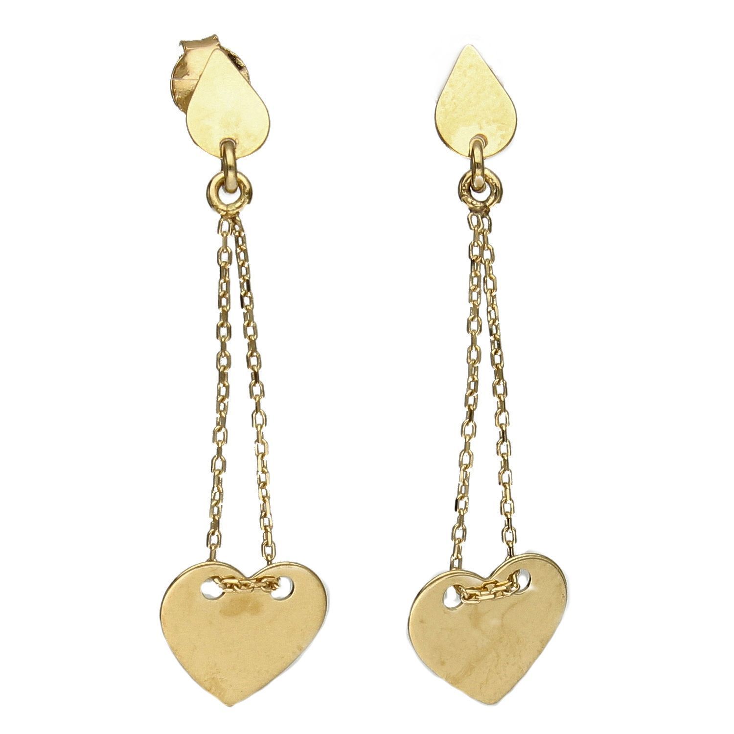 Złote kolczyki 333 wiszące serduszka na łańcuszkach KL 3582.jpg